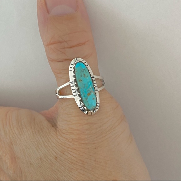 Sterling Silver Oval Genuine Turquoise Ring with Shank, Boho Ring, Silver Rings - Picture 7 of 13